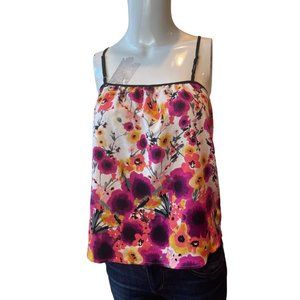 LC Lauren Conrad Women Camisole Tank Top Floral Back Zip Adjustable Strap Pink S